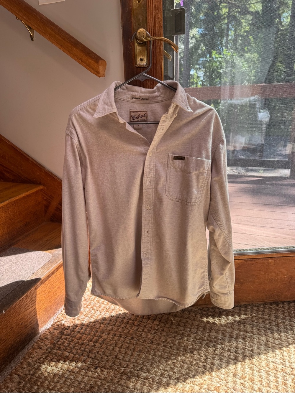 Vintage Woolrich Men's Long-Sleeve Cream Button-Down Shirt